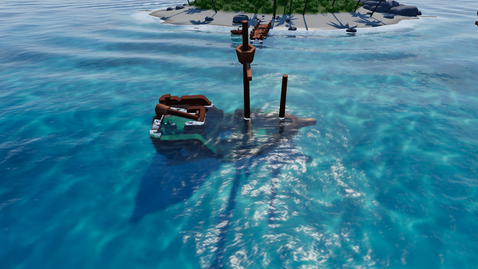 **The wreck**: absorption and refraction through clear shallow water